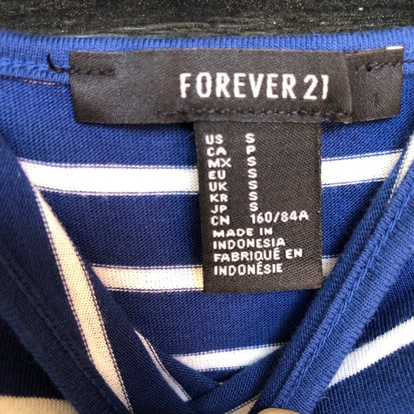 🛍️Forever 21 Blue White Striped Maxi dress S Cotton Blend - Picture 3 of 4